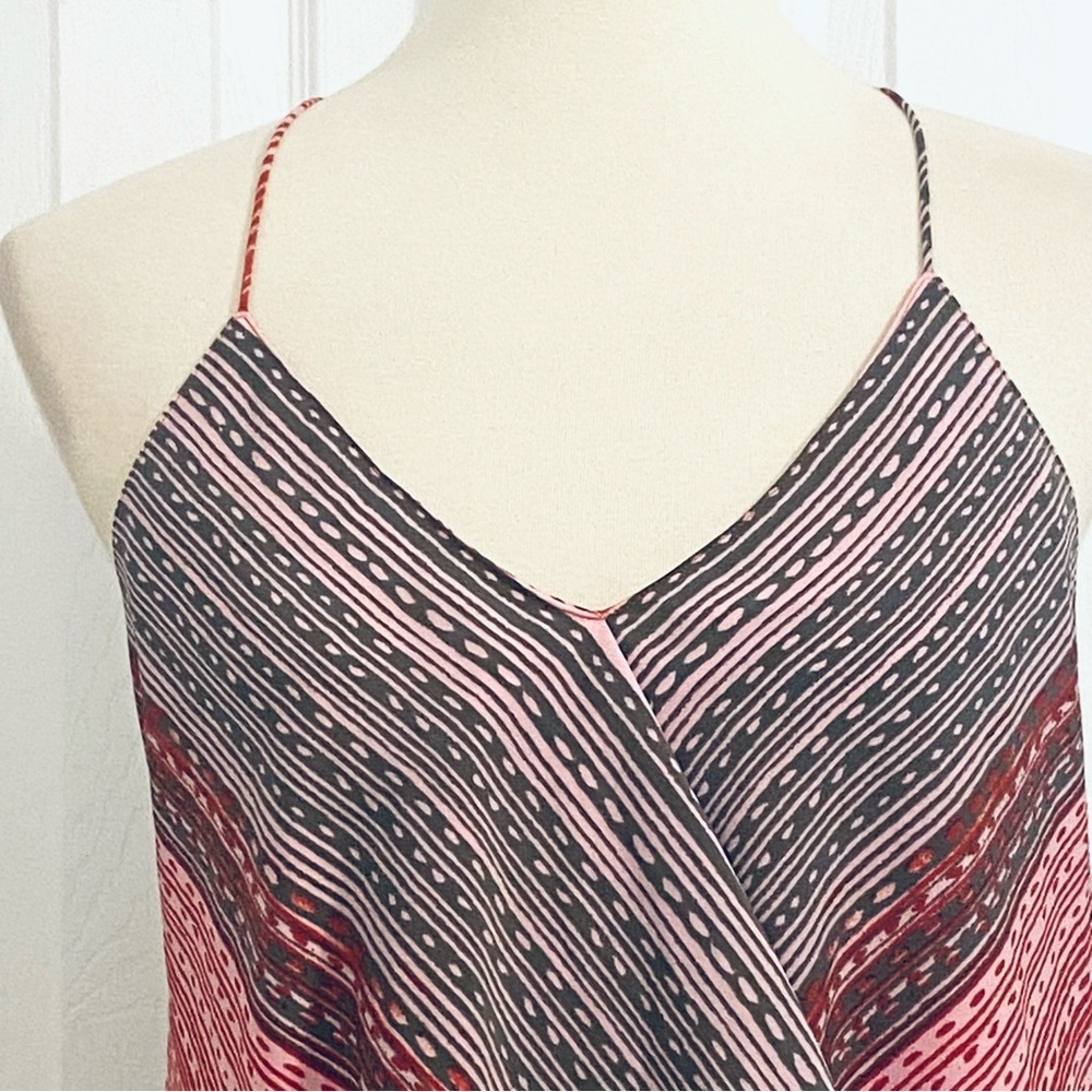 DKNY Halter Swing Dress Womens Sz S Red Striped Layered Asymmetrical Scarf Dress - Picture 3 of 9